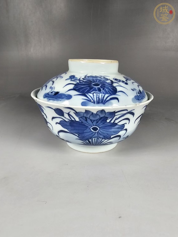 古玩陶瓷若深珍藏款青花蓋碗真品鑒賞圖