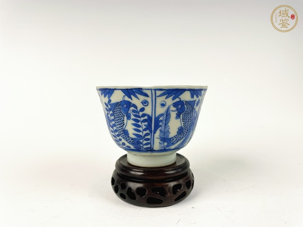 古玩陶瓷清光緒·青花魚蝦蟹茶圓真品鑒賞圖