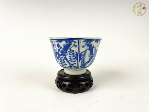 古玩清光緒·青花魚蝦蟹茶圓真品鑒賞圖