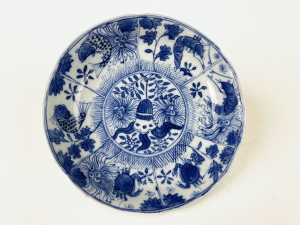 古玩陶瓷清光緒·青花魚蝦蟹盤拍賣，當(dāng)前價(jià)格99元