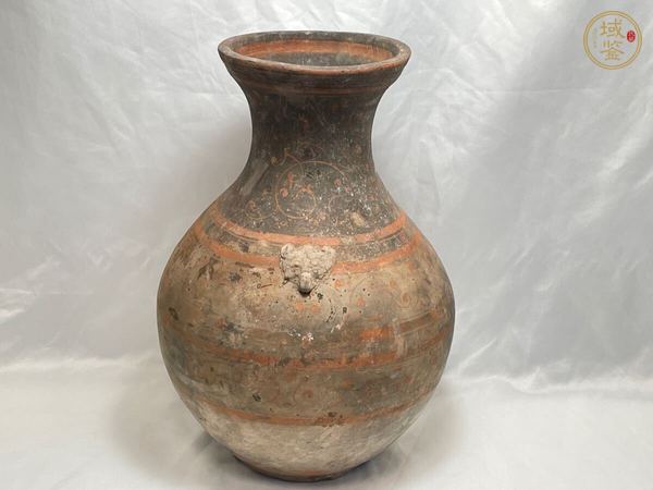 古玩陶瓷灰陶彩繪鋪首壺真品鑒賞圖