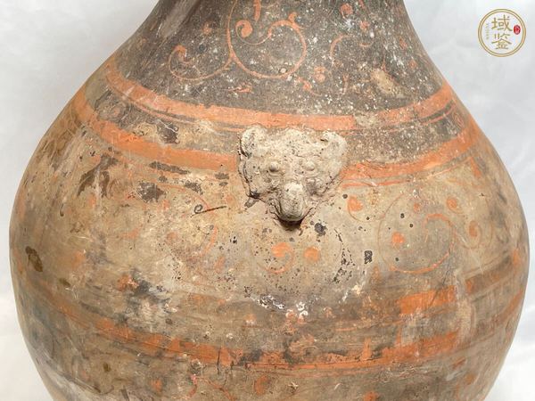 古玩陶瓷灰陶彩繪鋪首壺真品鑒賞圖