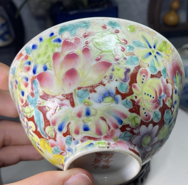 古玩陶瓷民國-粉彩花卉紋茶碗拍賣,當前價格1699元