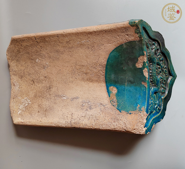 古玩陶瓷孔雀藍釉龍紋瓦當真品鑒賞圖