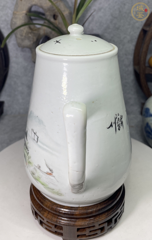 古玩陶瓷淺絳彩山水人物紋茶壺真品鑒賞圖