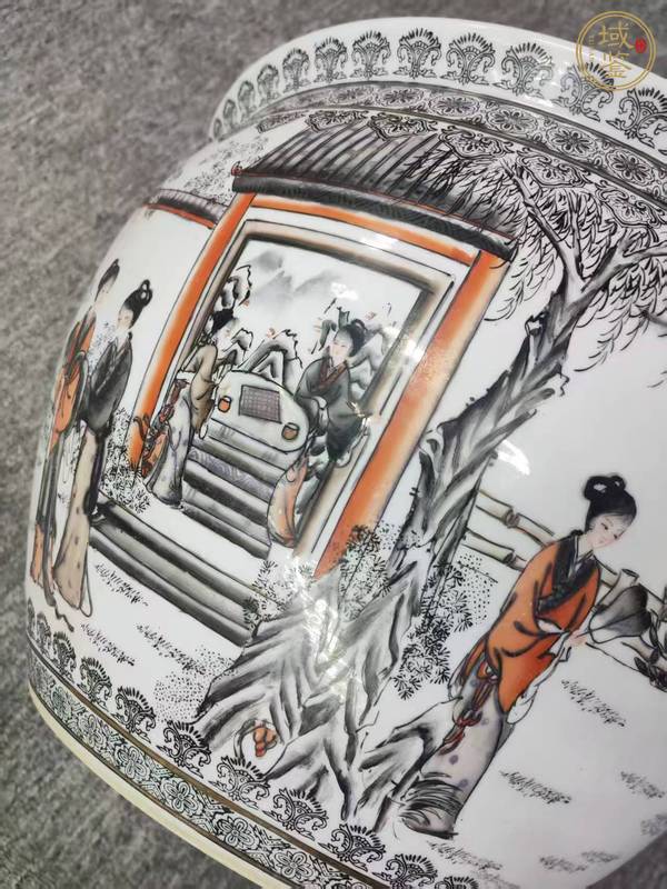 古玩陶瓷墨彩人物紋案缸真品鑒賞圖