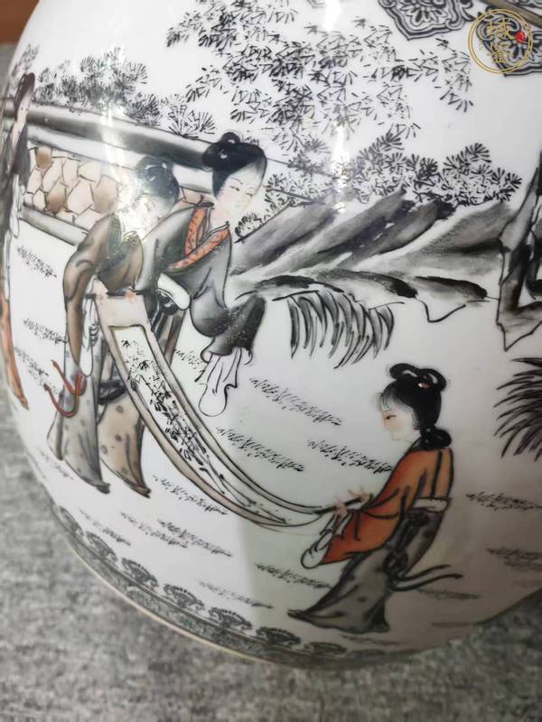 古玩陶瓷墨彩人物紋案缸真品鑒賞圖