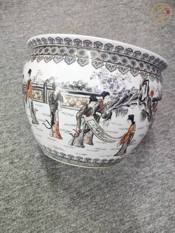 古玩陶瓷墨彩人物紋案缸真品鑒賞圖