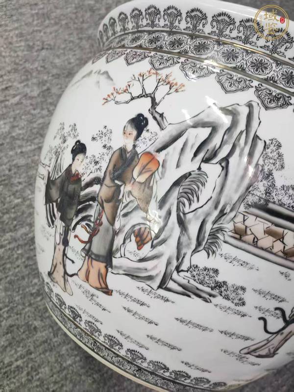 古玩陶瓷墨彩人物紋案缸真品鑒賞圖
