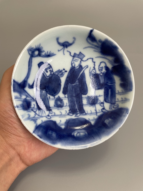 古玩轉賣清中期 青花福祿壽三星人物紋筆舔拍賣，當前價格10000元