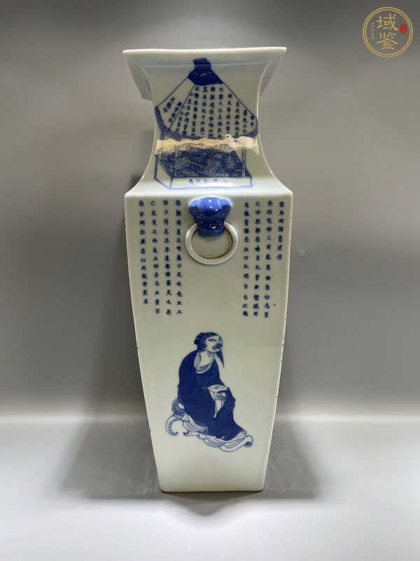 古玩陶瓷清道光 極品青花無雙譜四方瓶真品鑒賞圖