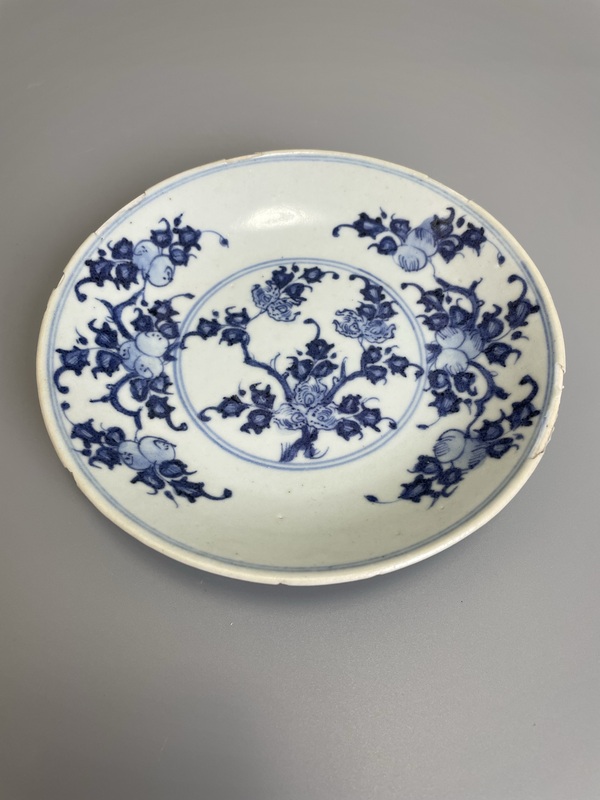 古玩陶瓷清雍正 青花福壽三多紋盤拍賣，當前價格1400元