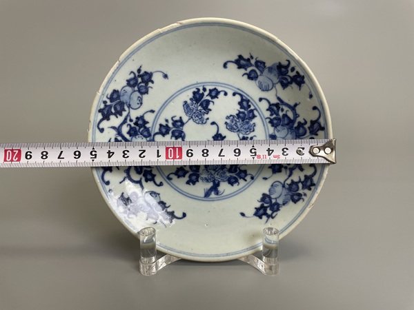 古玩陶瓷清雍正 青花福壽三多紋盤拍賣，當前價格1400元