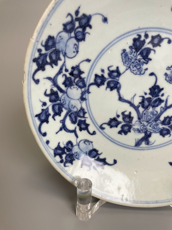 古玩陶瓷清雍正 青花福壽三多紋盤拍賣，當前價格1400元