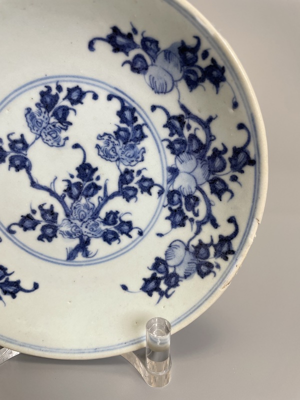 古玩陶瓷清雍正 青花福壽三多紋盤拍賣，當前價格1400元