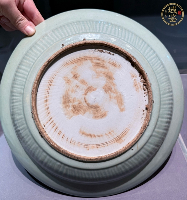 古玩外豆青釉內青花麒麟望月盤真品鑒賞圖