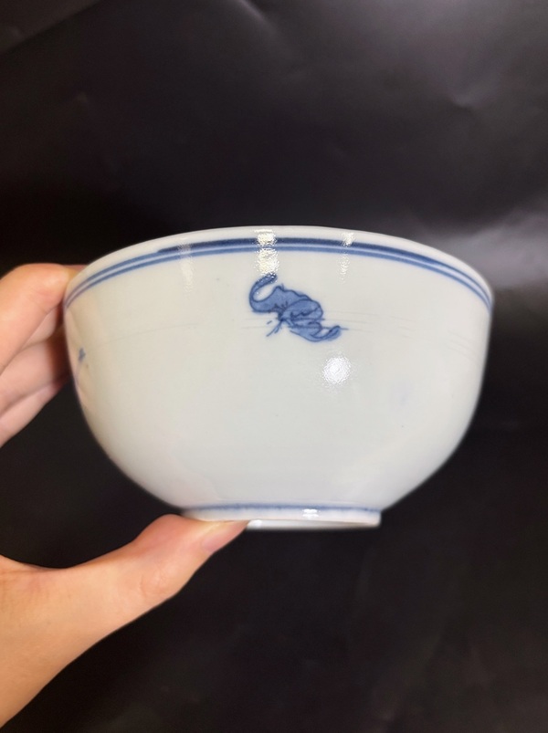 古玩陶瓷清道咸 青花“內府款”竹林七賢臥足茶碗拍賣,當前價格2500元