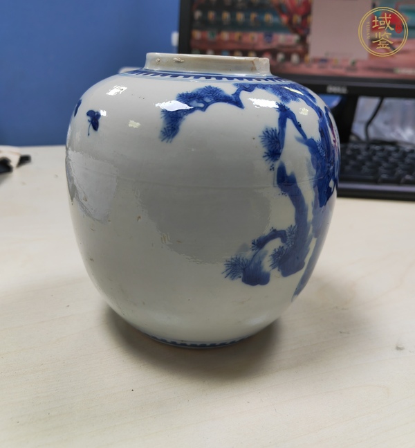 古玩陶瓷仕女嬰戲紋青花罐真品鑒賞圖
