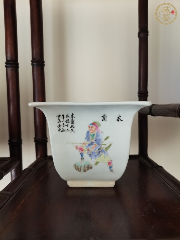 古玩陶瓷粉彩無雙譜人物花盆真品鑒賞圖