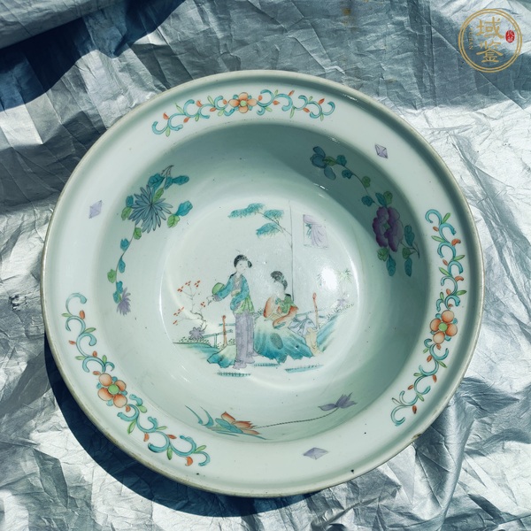 古玩陶瓷仕女紋粉彩凈手盆真品鑒賞圖