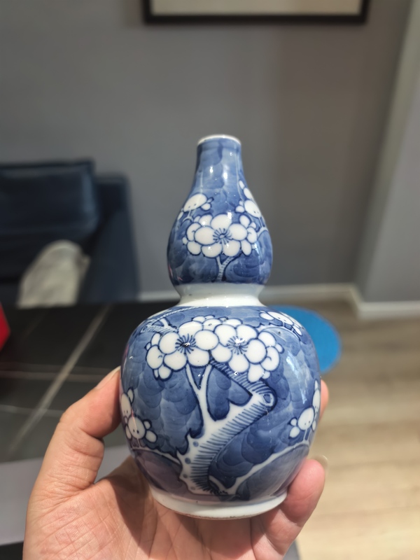 古玩陶瓷清晚·青花留白冰梅紋葫蘆瓶拍賣,當前價格3988元