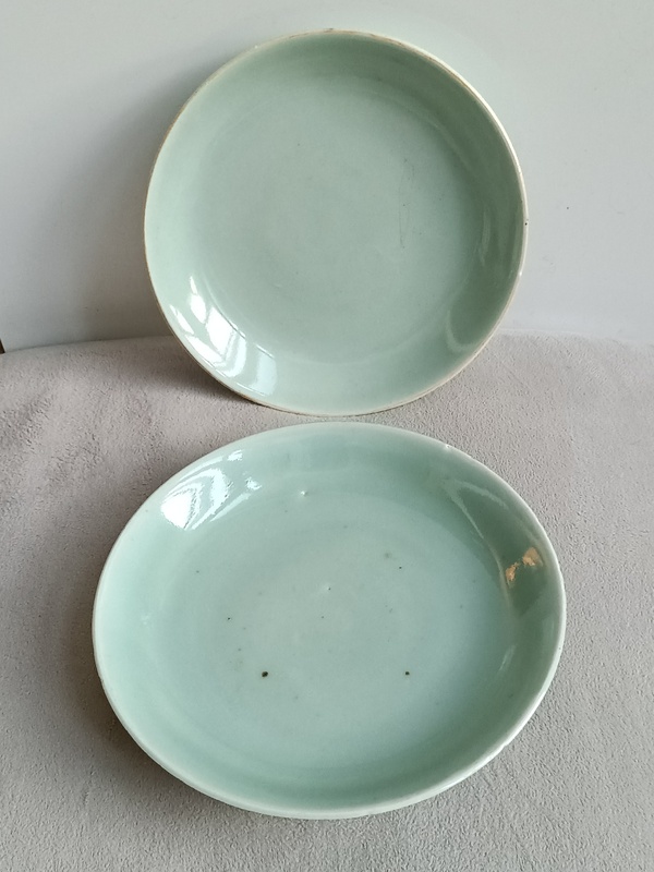 古玩陶瓷豆青釉盤拍賣,當前價格388元