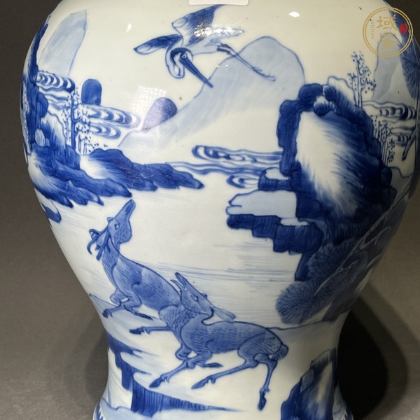 古玩陶瓷鶴鹿同春青花將軍罐真品鑒賞圖