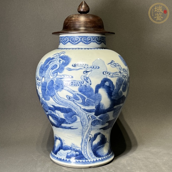 古玩陶瓷鶴鹿同春青花將軍罐真品鑒賞圖