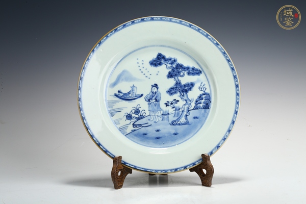 古玩清早·青花漁樵圖折沿盤真品鑒賞圖