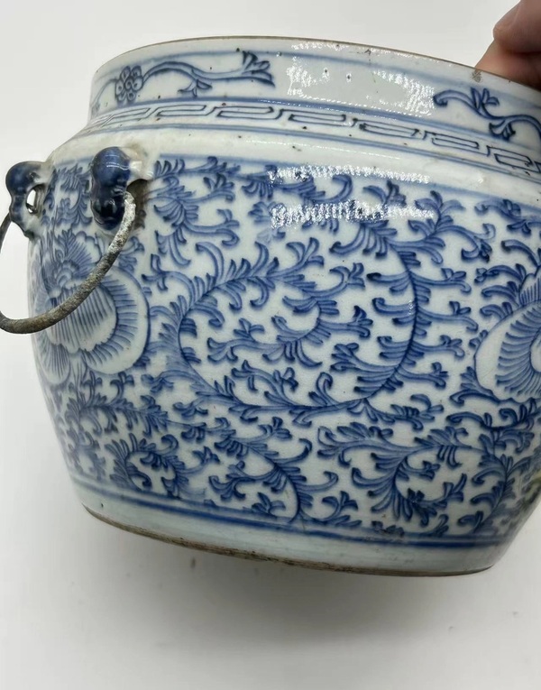 古玩陶瓷青花淡描纏枝花卉紋粥罐拍賣,當前價格688元