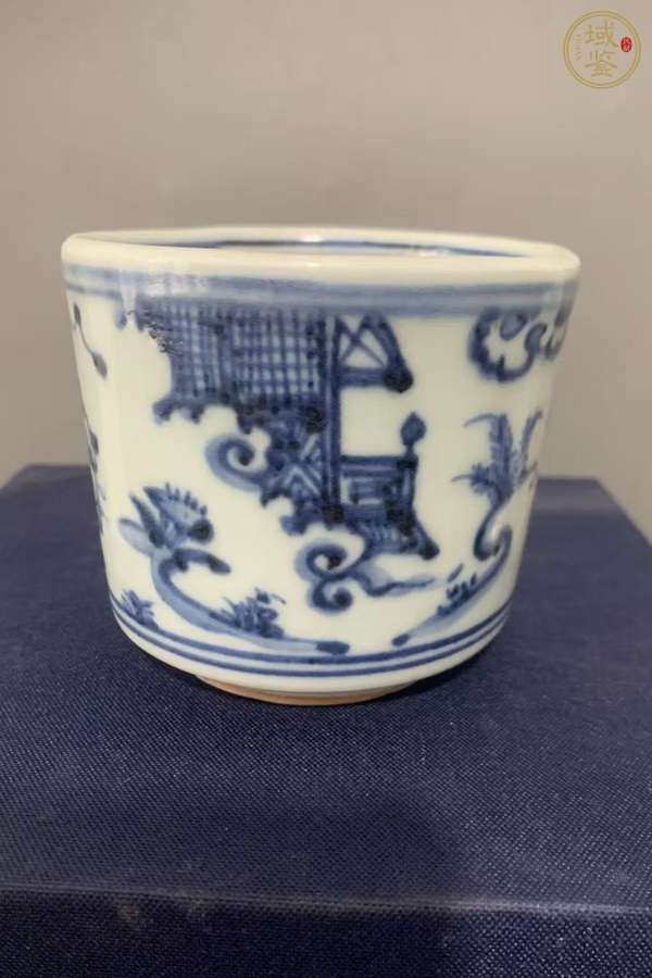 古玩陶瓷攜琴訪友人物紋圈足筒式爐真品鑒賞圖