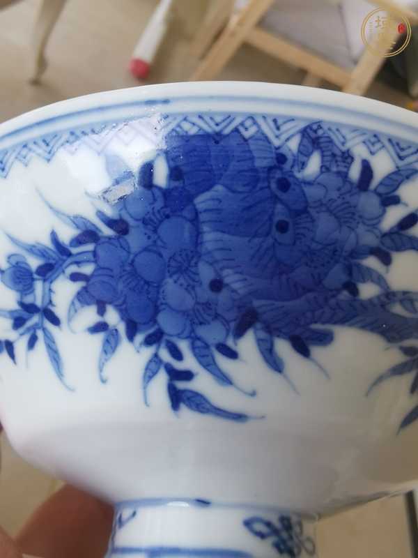 古玩陶瓷清光緒青花花鳥紋高足盤真品鑒賞圖