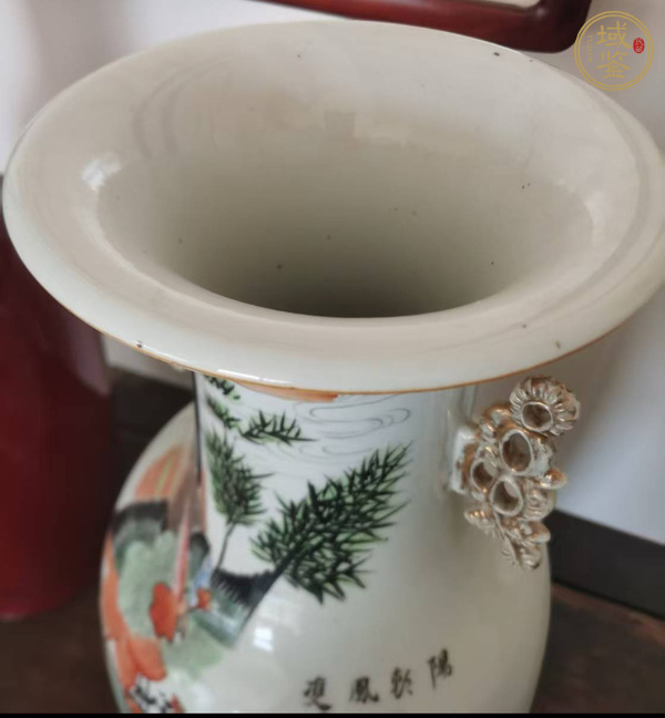 古玩陶瓷粉彩雉雞牡丹圖撣瓶真品鑒賞圖