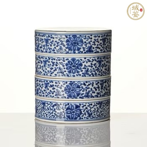 古玩陶瓷花卉紋青花疊盒真品鑒賞圖