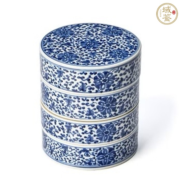 古玩陶瓷花卉紋青花疊盒真品鑒賞圖
