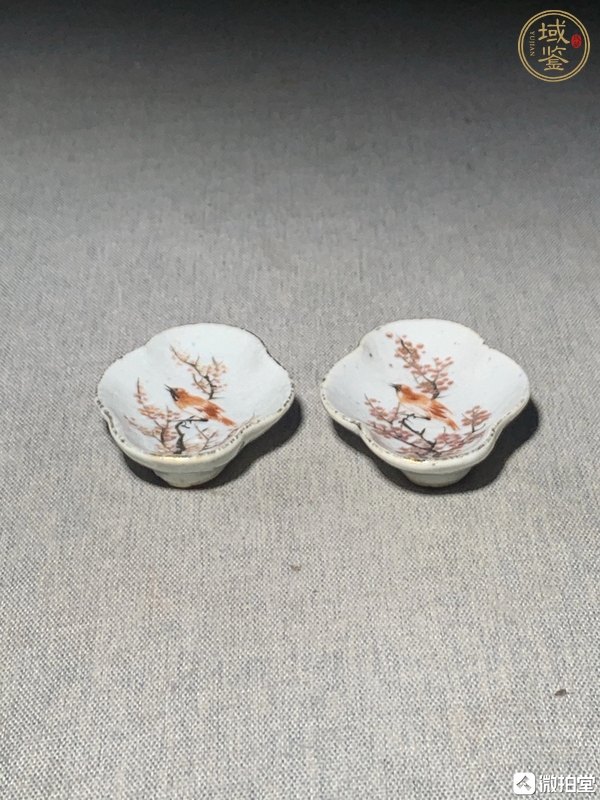 古玩陶瓷晚清淺降彩花鳥海棠筆舔真品鑒賞圖