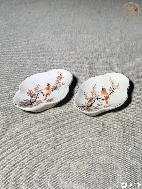 古玩陶瓷晚清淺降彩花鳥海棠筆舔真品鑒賞圖