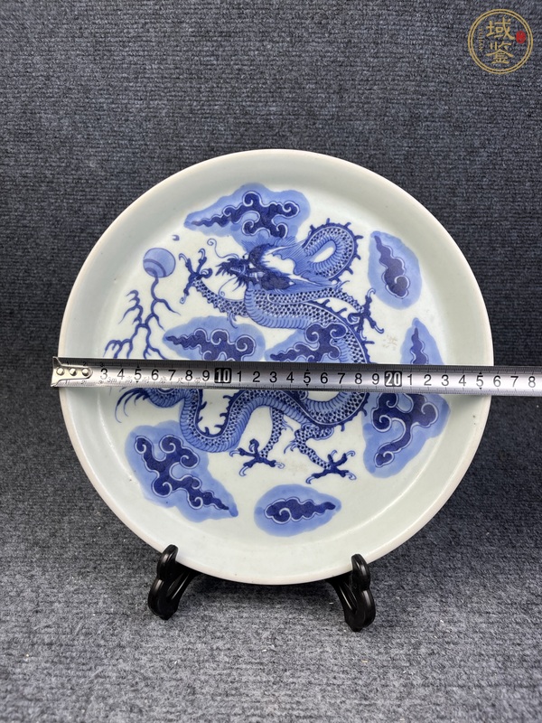 古玩陶瓷雍正青花火珠龍紋折腰盤真品鑒賞圖