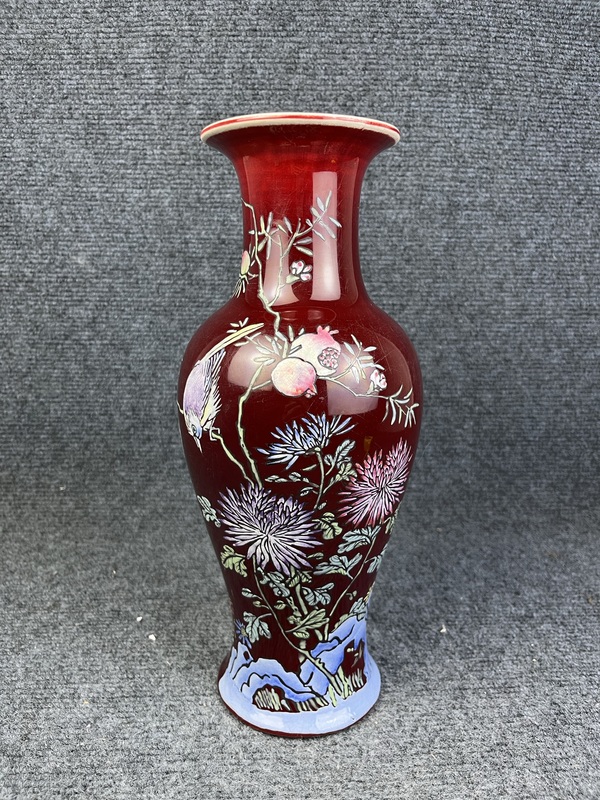 古玩轉賣紅釉加彩花鳥紋觀音瓶拍賣，當前價格0元
