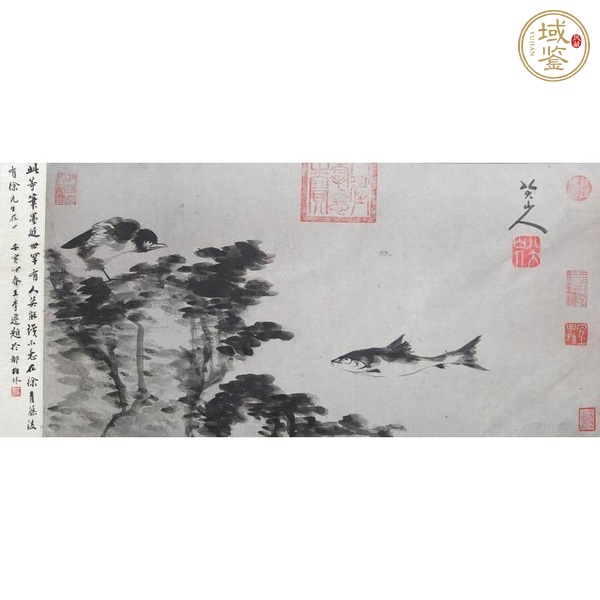 古玩字畫八大山人款水墨游魚圖真品鑒賞圖