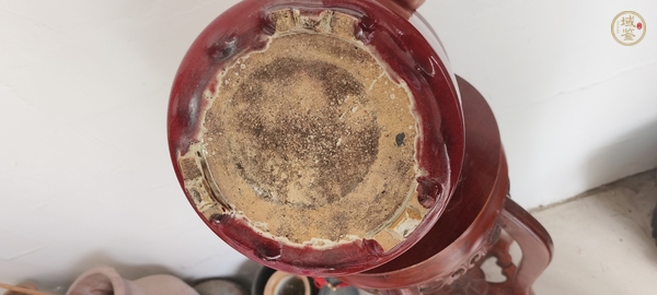 古玩陶瓷清中紅釉香爐真品鑒賞圖