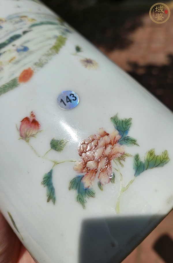古玩陶瓷粉彩開窗細路人物故事帽筒真品鑒賞圖