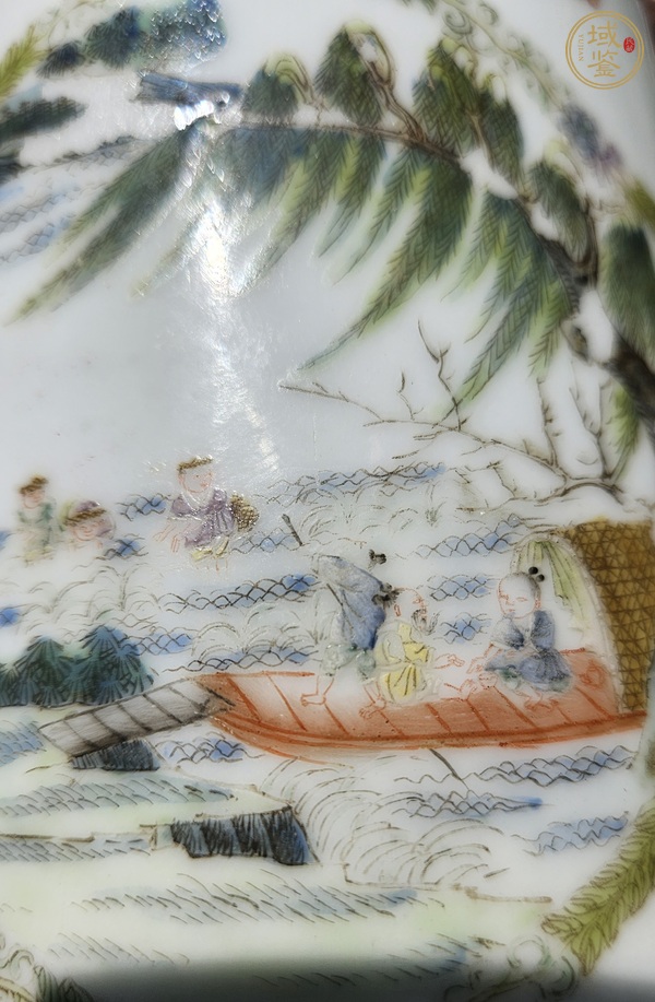 古玩陶瓷粉彩開窗細路人物故事帽筒真品鑒賞圖