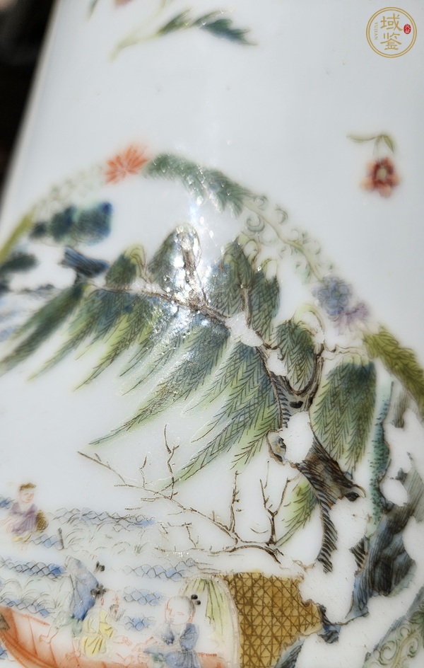 古玩陶瓷粉彩開窗細路人物故事帽筒真品鑒賞圖