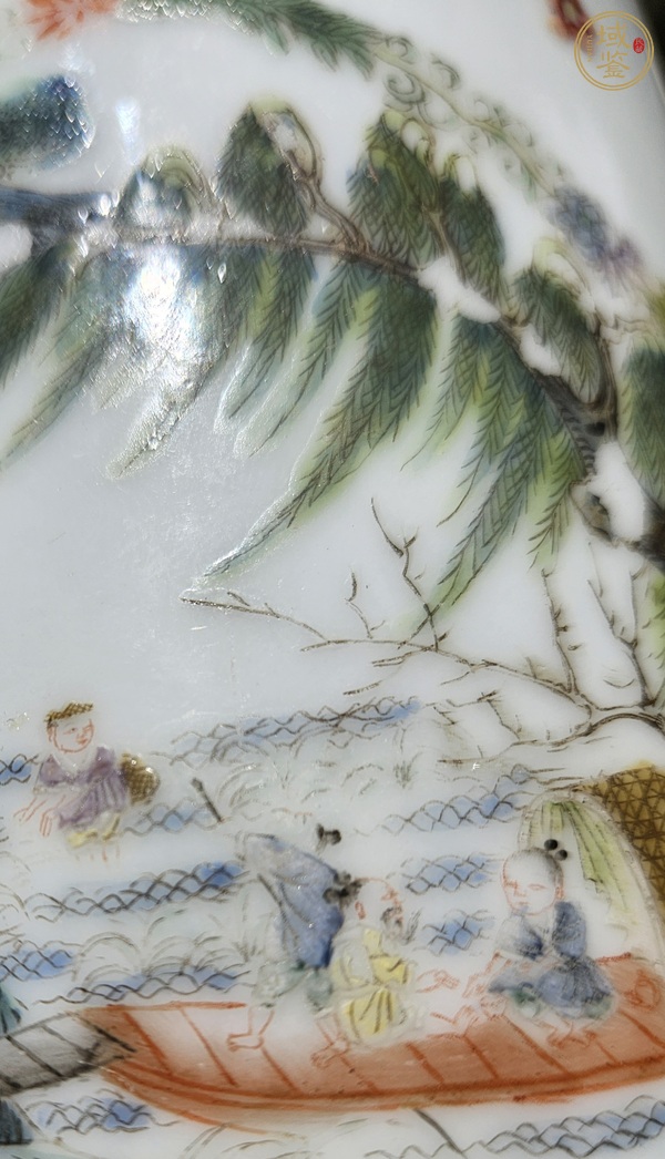 古玩陶瓷粉彩開窗細路人物故事帽筒真品鑒賞圖