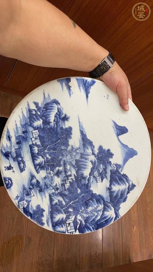 古玩陶瓷山水紋青花瓷板畫真品鑒賞圖