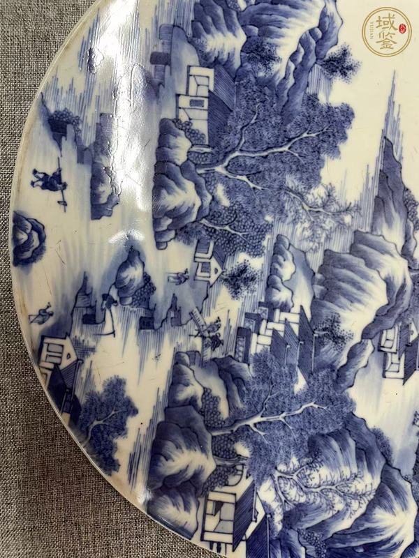 古玩陶瓷山水紋青花瓷板畫真品鑒賞圖