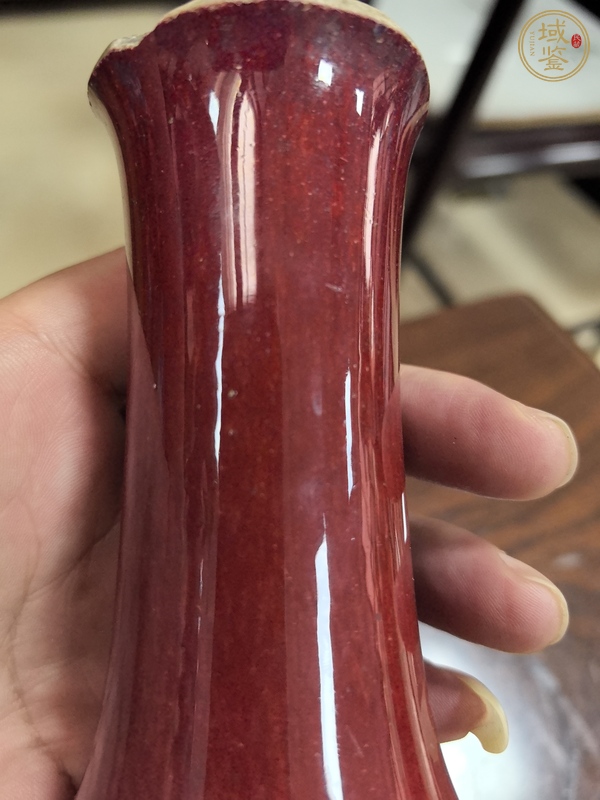 古玩陶瓷鈞紅窯變釉撇口瓶真品鑒賞圖