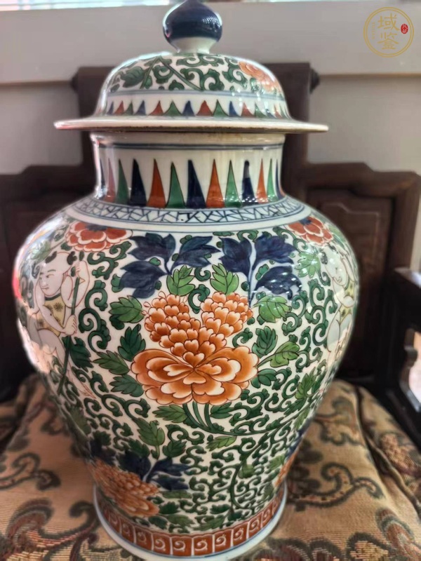 古玩陶瓷青花五彩牡丹娃娃將軍罐真品鑒賞圖