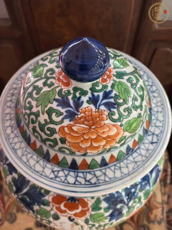 古玩陶瓷青花五彩牡丹娃娃將軍罐真品鑒賞圖